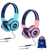 SIMOLIO 2 Pack Headphones for Kids with Share Port & Mic, 75dB/85dB/94dB Safe Volume Limit, Wired...