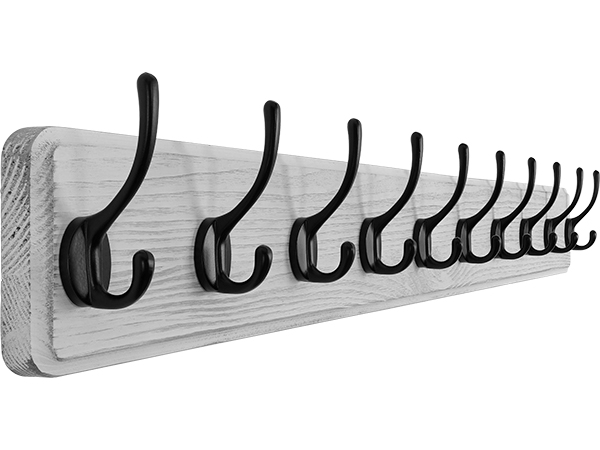 SKOLOO White Wooden COAT RACK WALL MOUNT- 38.3inches, 10 Hooks