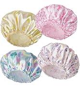 Shower Caps for Women, 4 PCS Elastic and Reusable Bath Caps, Double Layers Shower Cap Reusable Wa...