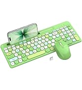 Colorful Wireless Keyboard and Mouse Combo - Round Keycaps, 2.4GHz Retro Typewriter Keyboard with...