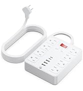 13 in 1 Surge Protector Power Strip Flat Plug 8 Widely AC Outlet 3 USB Ports,1250W/10A,10 ft Exte...