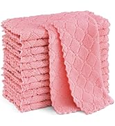 Homaxy 12 Pack Kitchen Dish Cloths(10 x 10 Inches, Pink), Super Soft and Absorbent Coral Velvet D...