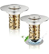 2 Pack 3-in-1 Universal Sink Drain Strainer,Muyiajou Pop Up Stopper with Hair Catcher, Stainless ...