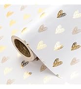WRAPAHOLIC Heart Wrapping Paper Roll - Mini Roll - 17 Inch x 16.5 Feet - Gold Foil Heart Design f...
