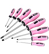 FASTPRO 8-Piece Pink Magnetic Screwdrivers Set with 4 Phillips and 4 Slotted Tips, Precision Scre...