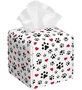 Dog Paw Cat Paw Heart Love Tissue Box Cover Square, Animal Puppy Footprints Tissue Box Holder Wat...