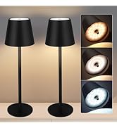 Black Cordless Table Lamp Set of 2 - 8-20 Inches Adjustable Height, 5000mAh Rechargeable Battery ...