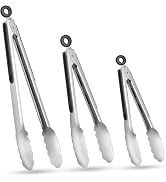ChefAide Set of 3 Cooking Tongs,18/8 Stainless Steel and Silicone Rubber Grips with 600ºF High He...