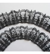 Black 10 Yard Pleated Net Lace Edge Gathered Mesh Trim Ribbon 1-2/5 inch Vintage Style Black Edgi...