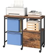 MAHANCRIS Rolling File Cabinet with Fabric Drawer & Hanging File Racks, Mobile Storage Cart for H...