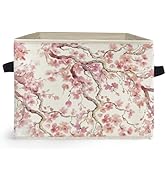 Ghoaoivo Pink Cherry Blossom Storage Box Bins, Watercolor Japanese Sakura Floral Collapsible Stor...