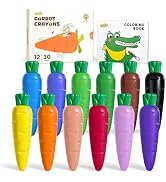 JUPITEARTH Carrot Crayons for Kids 12 Colors, Non Toxic Beeswax Crayons for Toddlers 1-3 with 30-...