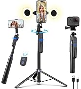 Face Tracking Tripod for iPhone with Light,70 inch Phone Tripod Holder with Remote,Travel Selfie ...