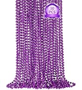 SHAOQINLIN 30 PCS Purple Mardi Gras Beads, Purple Beads Necklaces 33" Metallic Beaded Costume Nec...