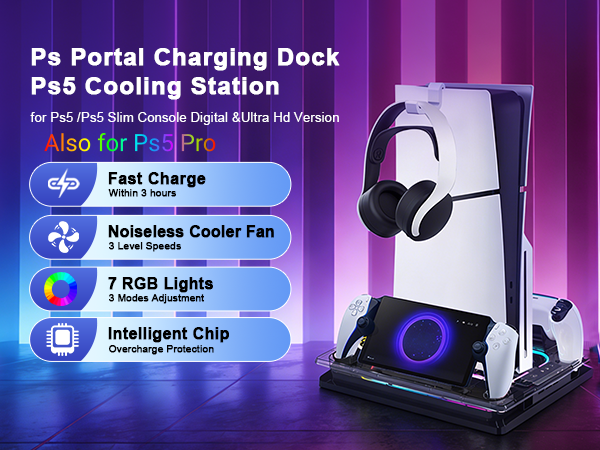 Ps5 Cooling Stand Playstation 5 Ps5 Cooling Station Ps Portal Charging Dock Ps5/Slim/PRO