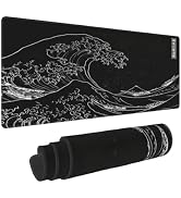 Japanese Gaming Mouse Pad Black Mouse Pad Kanagawa Large Mousepad Non-Slip Rubber Base Waterproof...