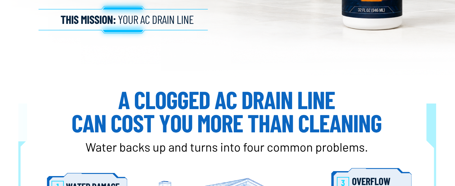 AC drain line cleaner clears musty HVAC odors and keeps condensate flowing freely