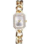 JewelryWe Women’s Square Bracelet Watch: Quartz Analog Rhinestone-Encrusted Stainless Steel Detac...