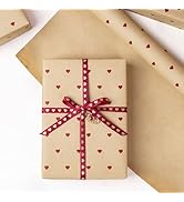 RUSPEPA Kraft Valentine's Day Wrapping Paper Roll, Mini Roll, Small Red Heart Design, Romantic Gi...