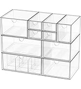 Yashong Desk Organizer Set, Clear Stackable Dustproof Storage Boxes for Desktop, Office, DIY Craf...