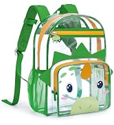 mommore Clear Backpack for Kids, Cartoon Dinosaur Backpack with Chest Strap Water-Resistant See T...
