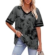 WIHOLL Womens T Shirts Loose Fit Short Sleeve Tees V Neck Color Block Summer Tops 2026 Fashion