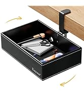 Euyona PU leather under desk drawer, 360° rotating clamp on desk organizer, for desk, computer de...