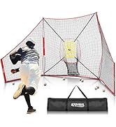 12x7 FT Baseball Net, Baseball & Softball Training Net with Barrier Side Nets - Pitching Net with...