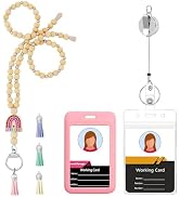 Women Lanyard with id Badge Holder,Silicone Wooden Beaded Lanyard for ID Badges Keys,Cute Breakaw...