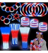 100 Pcs Glow Sticks 4th of July Party Favors,3 in 1 Neon Party Glow Bracelets and Necklaces Patri...