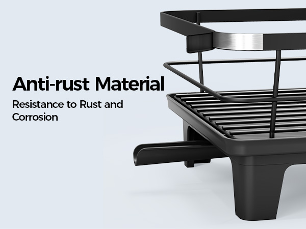 Text reads 'Anti-rust Material' and 'Resistance to Rust and Corrosion'. Black and silver grill rack with metal mesh surface and handles, demonstrating durable anti-corrosion construction.