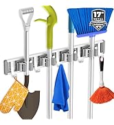 reliahom Broom Holder Wall Mount Mop and Broom Hanger Wall Mounted Garage Storage Rack Kitchen Ga...