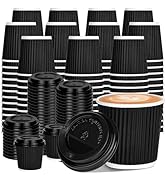 100 4oz Disposable Espresso Cups with Lids Ripple Corrugated Paper Disposable Coffee Cups Cups fo...