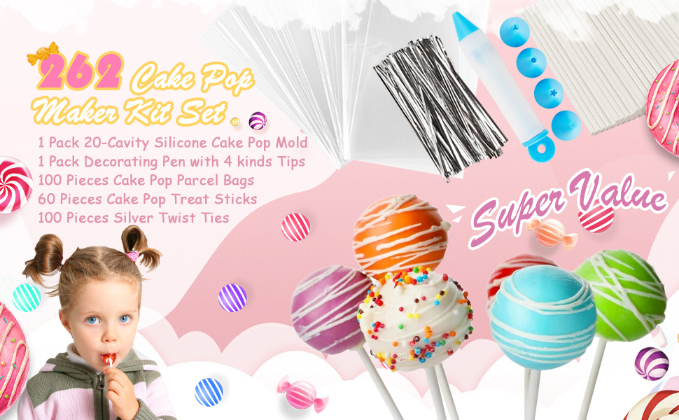 cake pop mold + cake pop sticks + cake pop wrappers