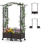 Giantex Planter Boxes with Arch Trellis, 5FT Self-Watering Tall Raised Garden Bed w/Wheels, Hangi...