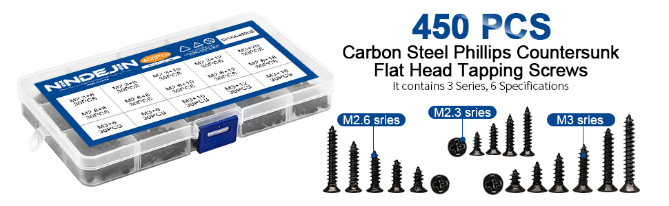 NINDEJIN Flat Head Tapping Screws Set
