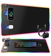 Wireless Charging Mouse Pad with Magnetic Phone Stand, 31.5"x15.8" Large | Gaming Mousepad RGB De...