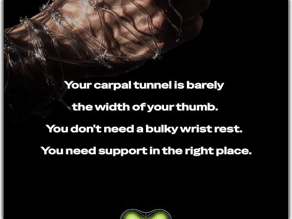 Anatomical illustration of the carpal tunnel showing its small size and proper wrist support.
