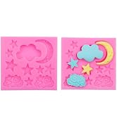 2Pcs Pink Moon and Star Molds Silicone, Cloud Fondant Mold Moon Star Cloud Chocolate Molds For Ch...