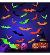 LOLStar 72PCS Glow Halloween Bats Decoration, 4 Different Size Glow in The Dark Party Supplies, F...
