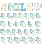 NICEVINYL Self-Adhesive Chenille Letters Patches: 104PCS Blue-Colored Letter Patches Stickers - V...