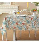 HOMOHEINI Rectangle Waterproof Tablecloth Linen Textured Table Cloth,Stain and Wrinkle Resistant ...