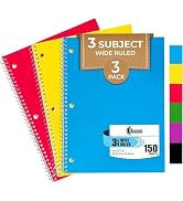 Rosmonde 3 Subject Notebook Wide Ruled, 3 Pack, Long Lasting, Extra Pages - 300 Pages (150 Sheets...