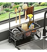 Black Sponge Holder for Kitchen Sink, Sink Caddy Organizer with Dish Brush Holder, Kitchen Counte...
