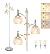 JUNNAI Brushed Nickel Floor Lamps for Living Room Silver Flower Standing Lamp with 3 Brightness L...