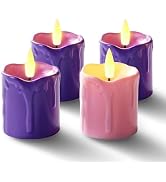 Homemory Purple and Pink Advent Candles Set of 4, 400+ Hours Long Lasting Flickering Flameless LE...