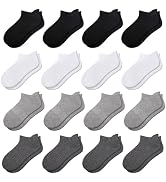 Comfoex 16 Pairs Boys Girls Socks Ankle Low Cut Athletic Cushioned Socks For Kids 4-6 6-8 8-10 Ye...