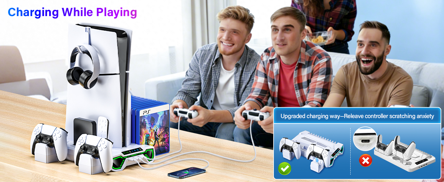 playstion 5 cooling stand with cooling fan and controller docking station