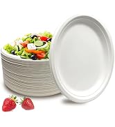 Nexboraque 100 Pack Compostable Oval Paper Plates, 12.5 Inch Disposable Heavy Duty Bagasse Platte...