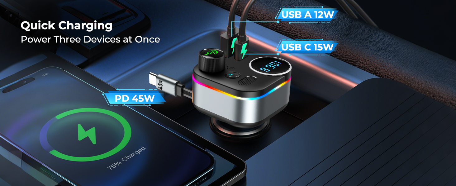 3 USB QC charging